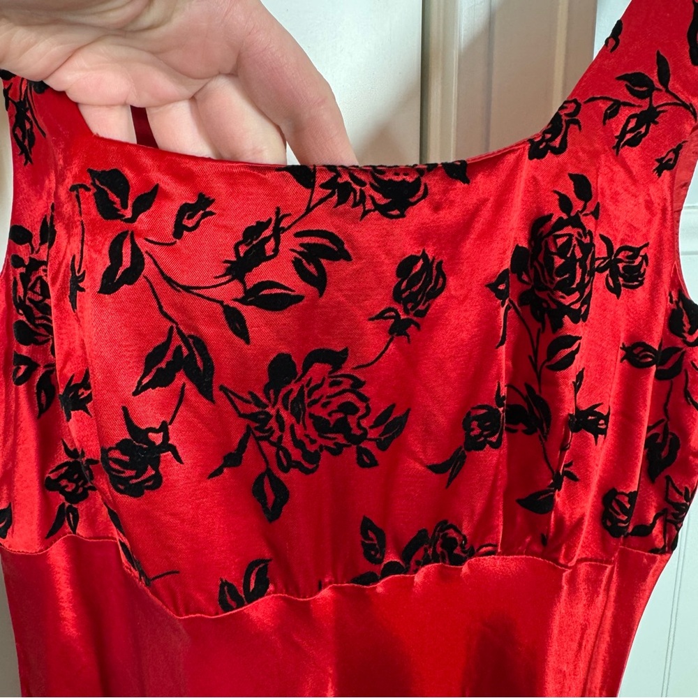 Vintage Y2K Be Smart Red Goth Dress Dark Romance‎ Velvet Rose Midi Maxi Dress - Picture 2 of 9